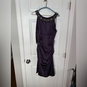 Suzi Chin Purple Beaded Neckline Midi Dress
